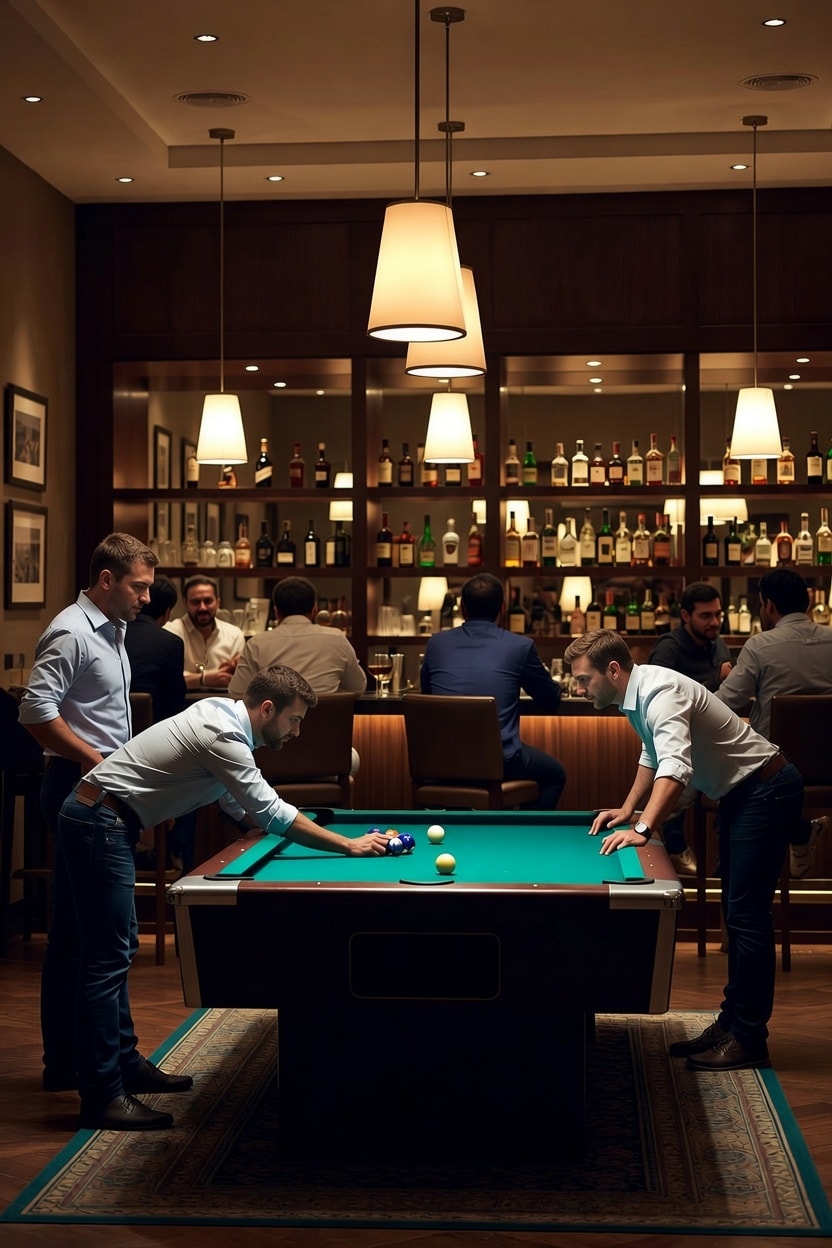 Men playing Hand Pool in an upscale lounge