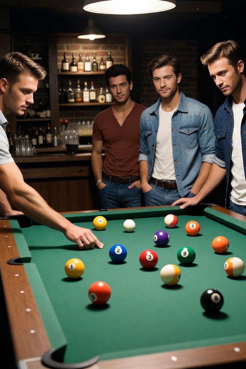 Men playing Hand Pool in a bar setting
